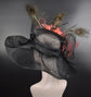 Black Sinamay Kentucky Derby Hat: Coral Pink Feather Flower Bow