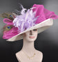 Wide Brim Sinamay Derby Hat: Fuchsia, Lavender, and Peacock Feather