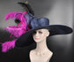 Navy Blue Feather Flower Peacock Royal Ascot, Oaks day hat, Carriage, Tea Party ,Wedding, Kentucky Derby Hat Party Hat Ostrich Feather