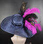 Navy Blue Feather Flower Peacock Royal Ascot, Oaks day hat, Carriage, Tea Party ,Wedding, Kentucky Derby Hat Party Hat Ostrich Feather