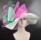 Wide Brim Sinamay Kentucky Derby Hat: Fuchsia, Pink & Green
