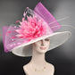 Royal Ascot Horse Race Oaks day hat Carriage Tea Party Wedding Kentucky Derby Hat Easter Day Wide Brim Sinamay Hat White  Hot Pink Fuchsia