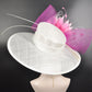 Royal Ascot Horse Race Oaks day hat Carriage Tea Party Wedding Kentucky Derby Hat Easter Day Wide Brim Sinamay Hat White  Hot Pink Fuchsia