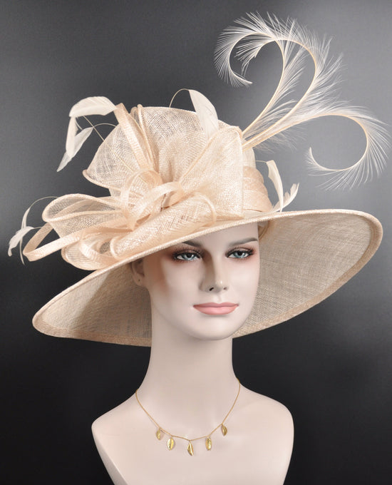 Champagne Wide Brim Sinamay Hat, Kentucky Derby Hat, Church hat, Tea Party Hat, Custom hat, Formal Hat, Fashion Hat