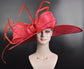 Red Feather Kentucky Derby Hat: Wide Brim Sinamay Ascot Hat