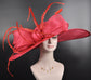 Red Feather Kentucky Derby Hat: Wide Brim Sinamay Ascot Hat