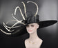 Black +Ivory Off White Kentucky Derby hat, Church hat, Wedding hat, Easter hat, Mother of Bride hat, Ascot hat, Wide Brim Sinamay Hat