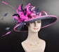 Sinamay Kentucky Derby Hat: Navy Blue Wide Brim with Fuchsia Flowers