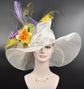 Wide Brim Sinamay Kentucky Derby Hat: Lily, Silk Flower & Peacock Feathers