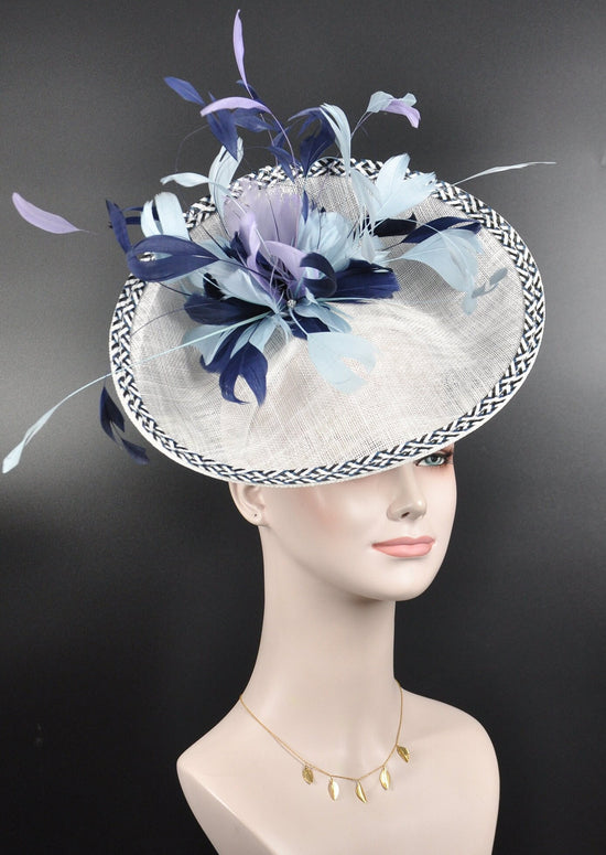 White Navy Blue Lavender Powder Blue Sinamay Fascinator Hat Kentucky Derby Hat Tea Wedding Party Hat