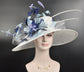 Wide Brim Sinamay Derby Hat: Feather Flower Wedding Church Hat
