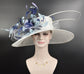 Wide Brim Sinamay Derby Hat: Feather Flower Wedding Church Hat