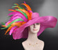 Hot Pink Sinamay Kentucky Derby Hat: Feather Tea Party Wide Brim