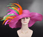 Hot Pink Sinamay Kentucky Derby Hat: Feather Tea Party Wide Brim