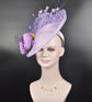 Lavender Sinamay Fascinator Hat: Goose Feather Peony Flower