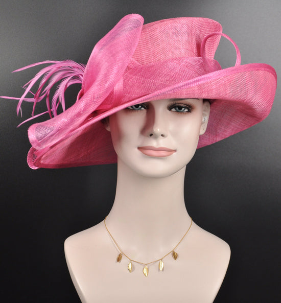 Hot Pink Derby Hat: Medium Brim Sinamay Millinery