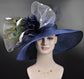 Navy Blue Sinamay Kentucky Derby Hat: Wide Brim Peacock Feather Wedding