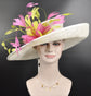 Sinamay Kentucky Derby Hat: Ivory Wide Brim Feather Church Hat