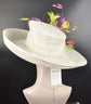 Sinamay Kentucky Derby Hat: Ivory Wide Brim Feather Church Hat