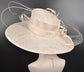 Champagne Sinamay Wide Brim Kentucky Derby Hat: Feather Flower Ascot Hat