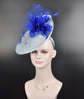 Powder Blue Sinamay Fascinator Hat: Royal Blue Feather Flower