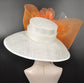 Sinamay Kentucky Derby Hat: White Wide Brim with Orange Silk Flower