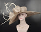 Taupe Kentucky Derby Hat: Wide Brim Sinamay Feather Ascot Hat
