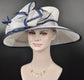 Navy & White Sinamay Derby Hat: Kentucky Church Wedding Ascot Race