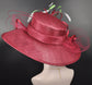 Burgundy Sinamay Wide Brim Hat: Kentucky Derby Feather Flower