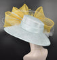 Powder Blue Sinamay Derby Hat: Yellow Ascot Race Day Wedding Hat
