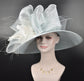 Powder Blue Sinamay Derby Hat: Wide Brim, Bows, Feather Flower