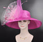 Wide Brim Sinamay Derby Hat: Pink Feather Flower Tea Party Hat