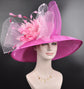 Wide Brim Sinamay Derby Hat: Pink Feather Flower Tea Party Hat