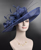 Navy Blue Sinamay Derby Hat, Wide Brim with Flower & Feathers