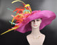 Hot Pink Sinamay Kentucky Derby Hat: Feather Flowers Tea Party Hat