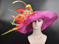 Hot Pink Sinamay Kentucky Derby Hat: Feather Flowers Tea Party Hat