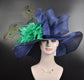 Navy Sinamay Kentucky Derby Hat: Wide Brim Feather Church Hat
