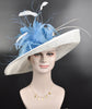 Sinamay Kentucky Derby Hat: White Wide Brim Feathered Ascot Hat
