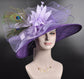 Purple Sinamay Kentucky Derby Hat: Wide Brim Peacock Feather Wedding