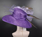 Purple Lilac  Peacock Feather Wide Brim Kentucky Derby Hat,Ascot Hat for Wedding & Tea Party, Garden Party Hat, Mother of the Bride, Church
