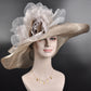 Taupe Jumbo Silk Flower, Kentucky Derby hat, Church hat, Wedding hat, Tea Party hat , Floppy Wide Brim Sinamay Dress Hat