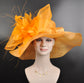 Orange Feather Flower Kentucky Derby Hat: Jumbo Sinamay Brim