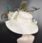 Wide Brim Kentucky Derby Hat, Ascot Hat for Wedding & Tea Party, Garden Party Hat, Mother of the Bride, Church  Ivory  Peacock Feather