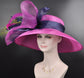 Wide Brim Sinamay Derby Hat: Hot Pink, Navy, Peacock Feather