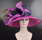 Hot Pink Navy Blue Peacock Feather Wide Brim Kentucky Derby Hat,Ascot Hat for Wedding Tea Party,Garden Party Hat,Mother of the Bride,Church