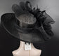 Black Sinamay Kentucky Derby Hat: Wide Brim Feathered Ascot Hat