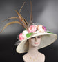 Wide Brim Sinamay Derby Hat: Ivory Floral Kentucky Race Day Hat