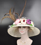 Wide Brim Sinamay Derby Hat: Ivory Floral Kentucky Race Day Hat
