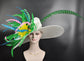 Wide Brim Sinamay Derby Hat: Feather Ascot Hat