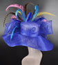 Royal Blue Kentucky Derby Hat: Wide Brim Sinamay Feather Fascinator